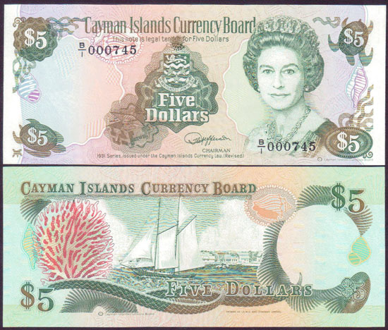 1991 Cayman Islands $5 (Unc) L001567
